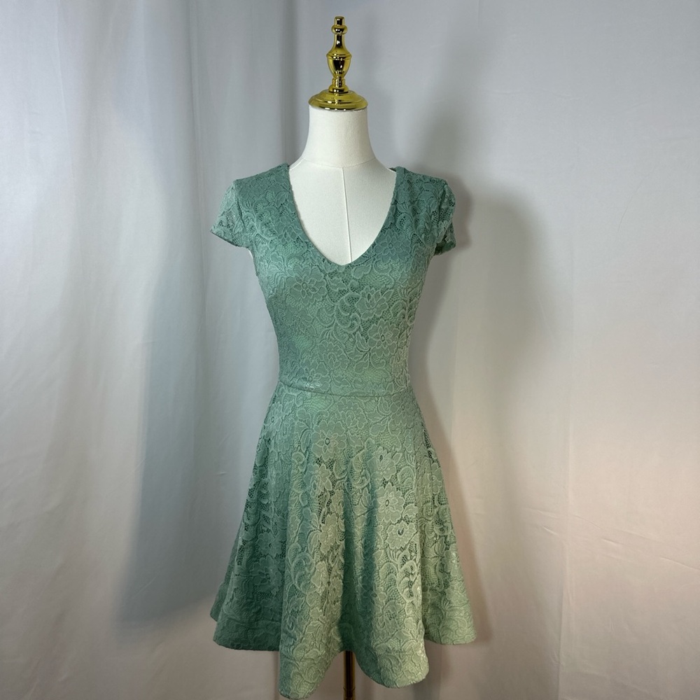 B Darlin Green Flutter Sleeve Mini Dress V-Neck Fit and Flare